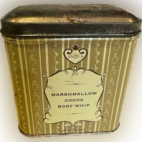 VTG RARE JAQUA MARSHMALLOW COCOA BODY WHIP TIN 3.75”x3.5”x2.25” COLLECTIBLE TAN - Picture 1 of 7